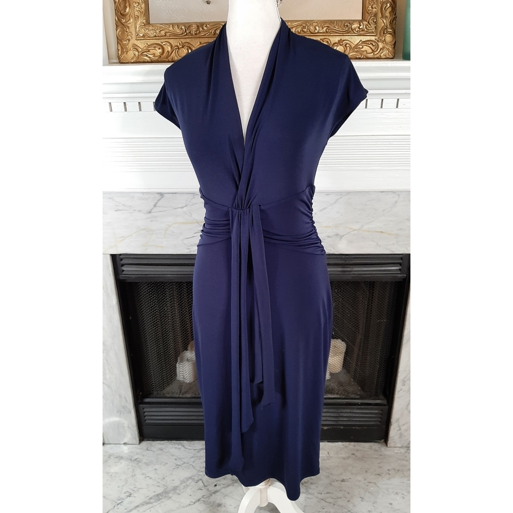 BCBG Blue Stretch Bodycon Draped Dress Small